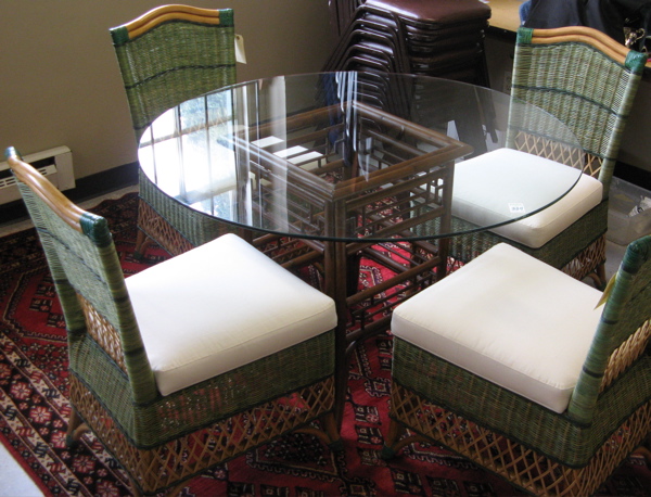 Appraisal: FIVE-PIECE CONTEMPORARY WICKER AND RATTAN DINING TABLE AND CHAIR SET