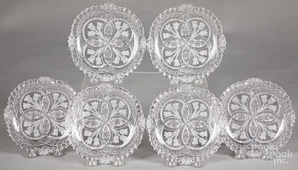 Appraisal: Six J Hoare Co Corning cut glass plates Set of