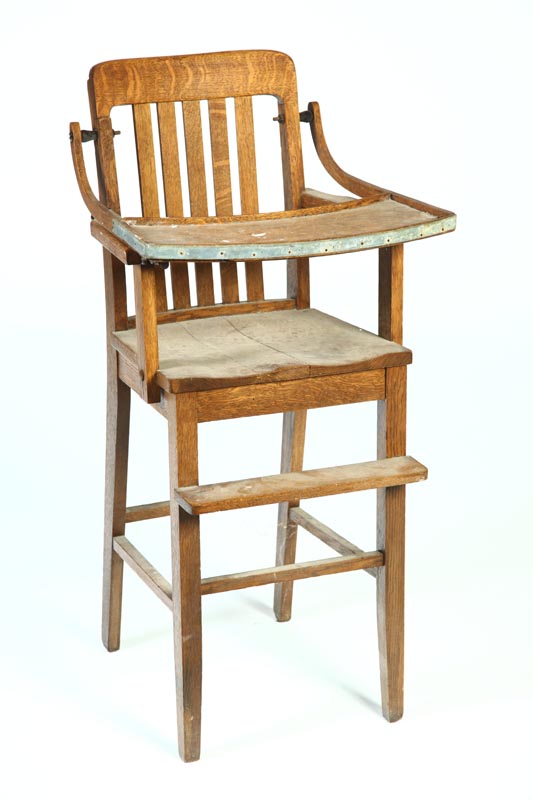 Appraisal: ARTS CRAFTS HIGH CHAIR American early th century oak Old