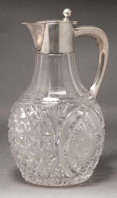 Appraisal: Continental silver-mounted and cut glass claret jug Estimate - All