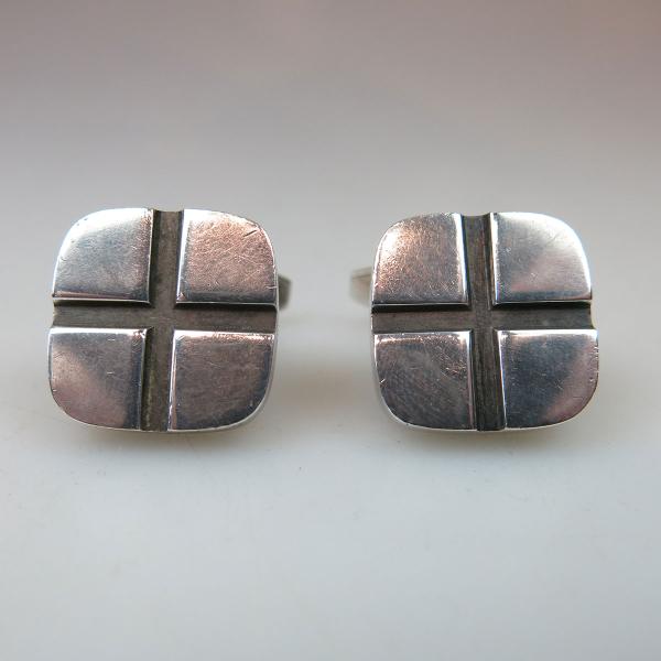 Appraisal: Pair Of Hans Hansen Danish Sterling Silver Cufflinks with incised