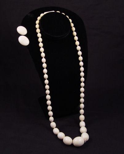 Appraisal: IVORY BEAD NECKLACE AND EARRINGS '' strand of graduated ivory