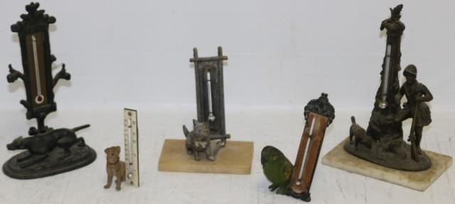 Appraisal: LOT OF FIVE LATE TH CENTURY ANIMAL FIGURETHERMOMETERS TO INCLUDE