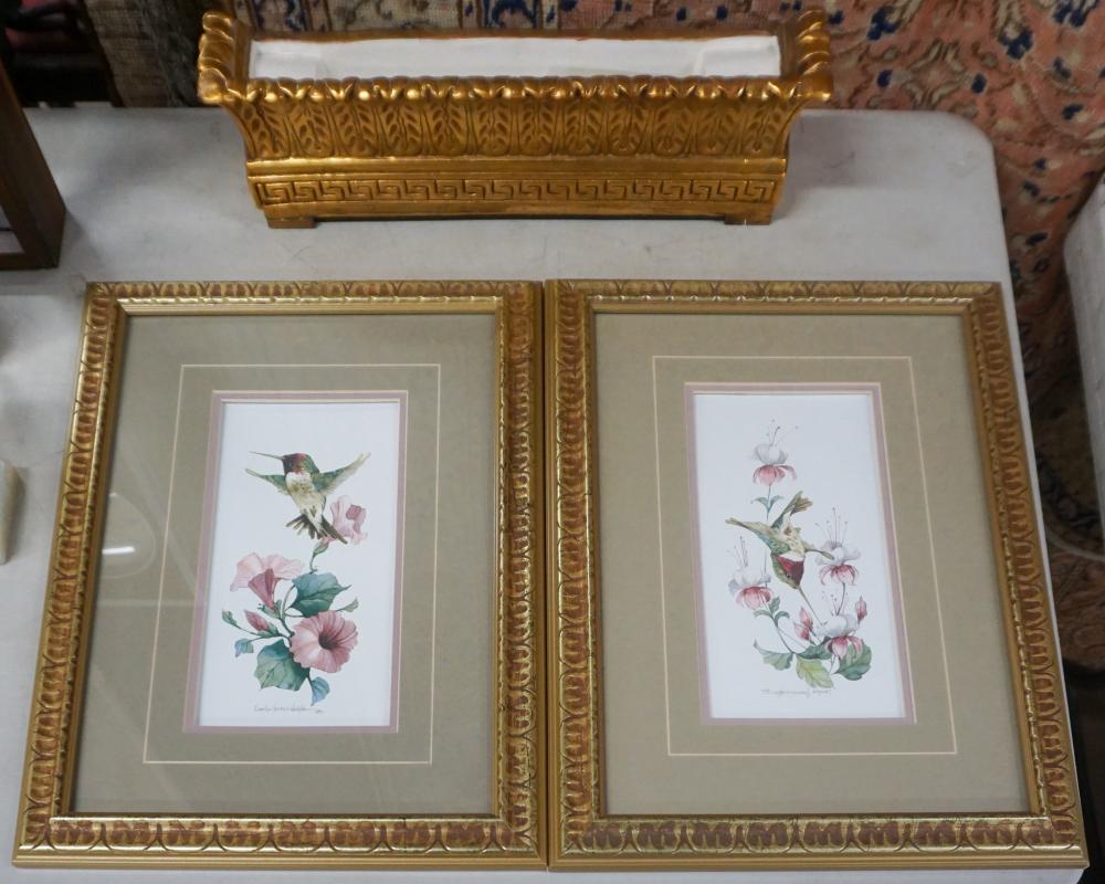 Appraisal: PAIR COLOR PRINTS OF ANNA'S HUMMINGBIRDS AND A GILT PLASTER