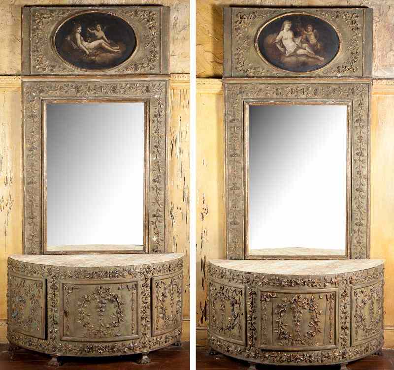 Appraisal: Pair of Italian Commodes with Matching Trumeaulate th century the