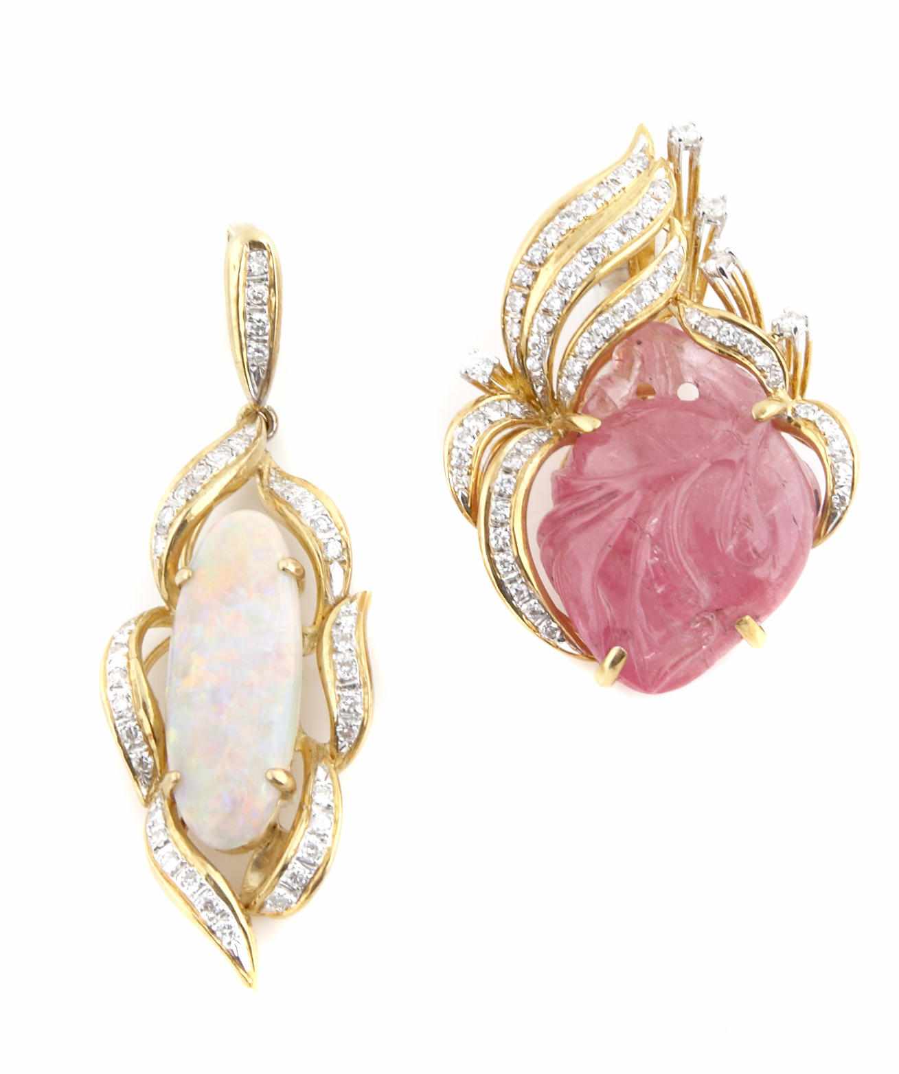 Appraisal: A collection of two tourmaline opal diamond k and k