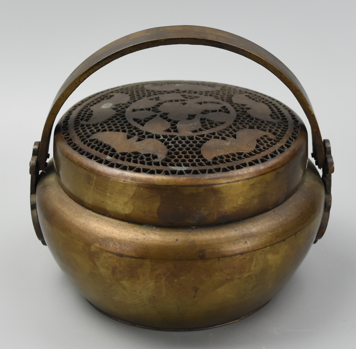 Appraisal: LARGE CHINESE BRONZE HAND WARMER W COVER TH C Bronze