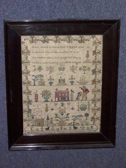 Appraisal: A William IV needlework sampler with poem buildings figures and