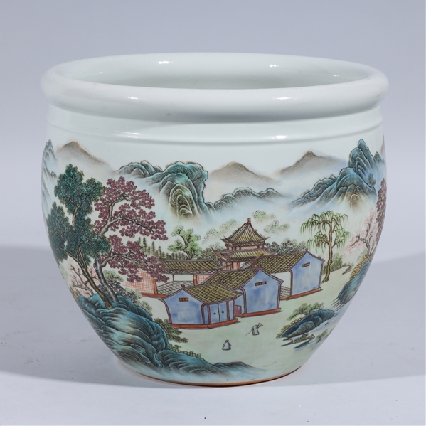 Appraisal: Large Chinese enameled porcelain famille rose jardiniere landscape design with