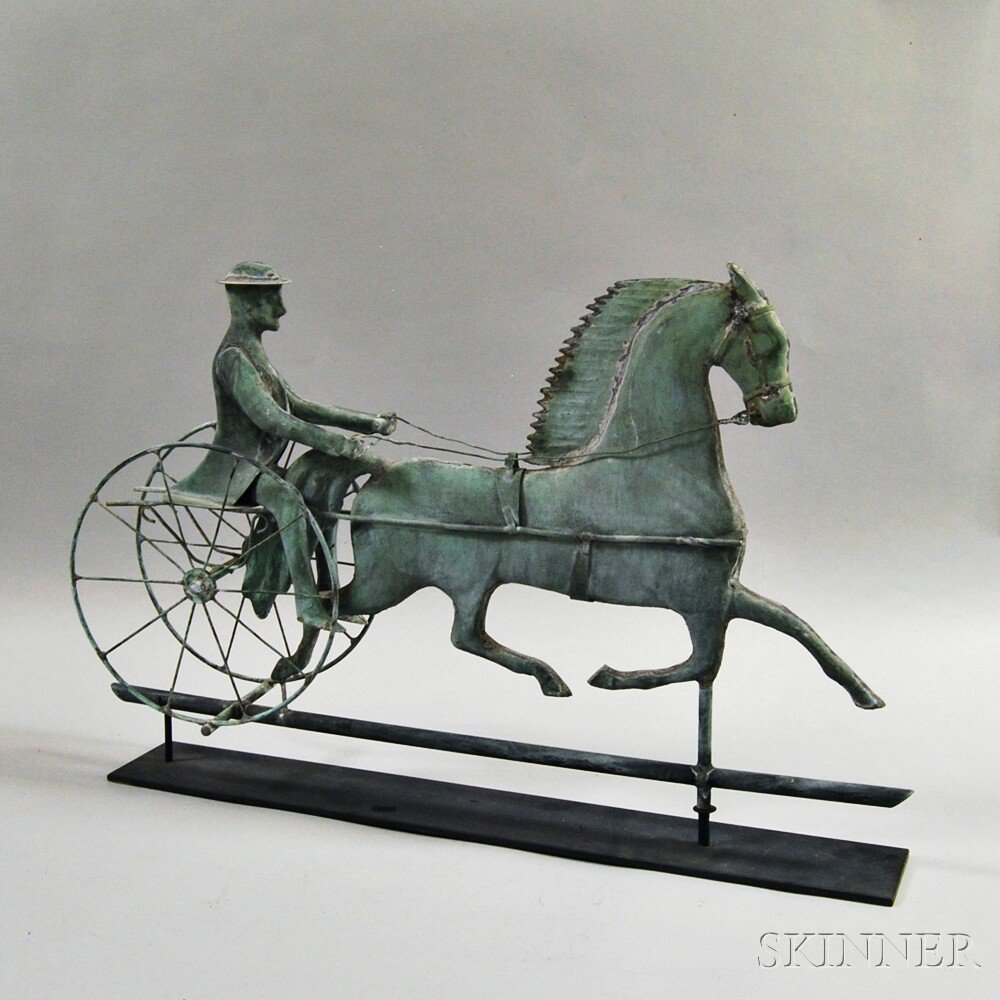 Appraisal: Molded Copper Horse and Sulky Weathervane early th century the