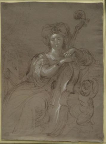 Appraisal: HAYTER George Ink White Chalk on Paper Womanwith Cello and