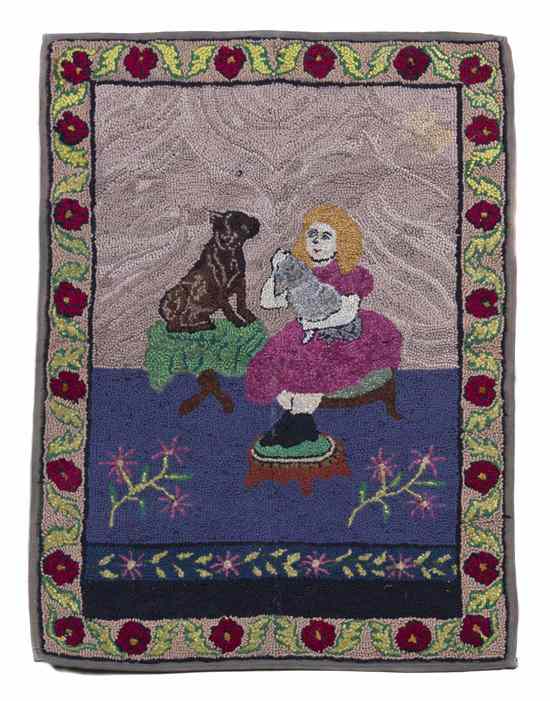 Appraisal: An American Hooked Rug of rectangular form depicting a girl