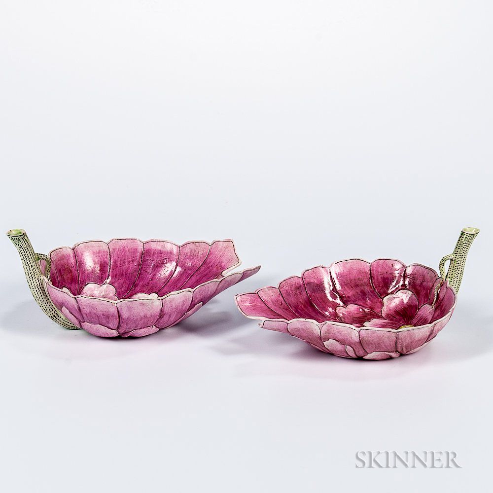 Appraisal: Pair of Enameled Soft Paste Lotus Water Droppers Pair of