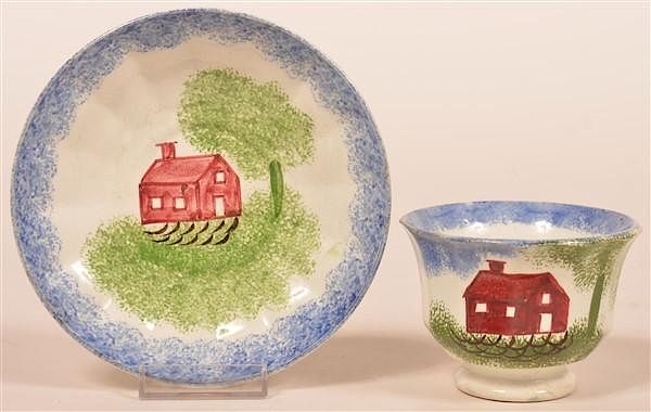 Appraisal: Blue Spatter School House Cup and Saucer Blue Spatter Ironstone