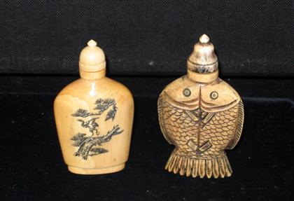 Appraisal: Two Ivory Snuff Bottles Chinese th c Descriptions provided in