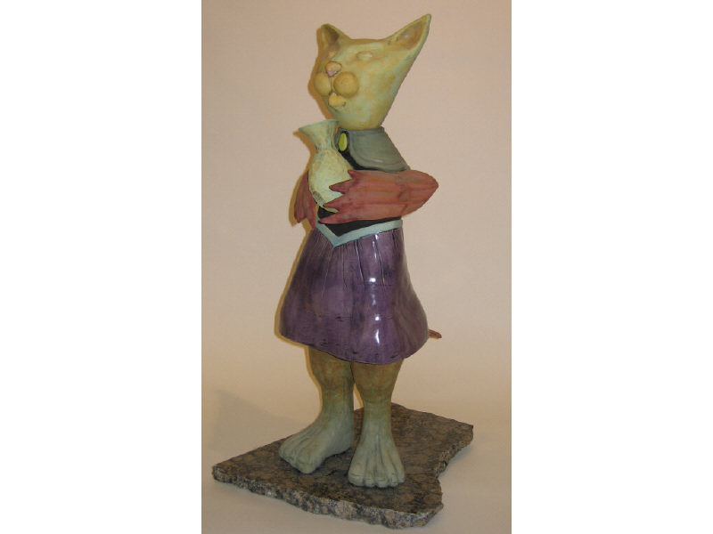 Appraisal: MARILEE HALL AMERICAN THE STORYTELLER polychrome decorated pottery figure granite