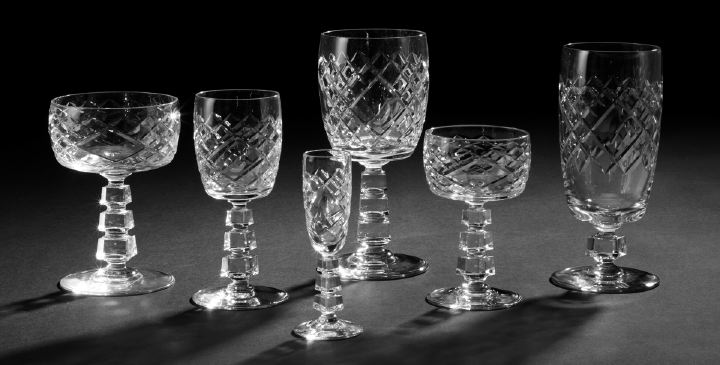 Appraisal: Good George VI Sixty-Two-Piece Trellis-and-Oculus -Cut Glass Partial Stemware Service