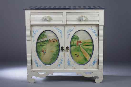 Appraisal: AMERICAN PAINT-DECORATED JELLY CUPBOARD By Kettler Rectangular top having molded