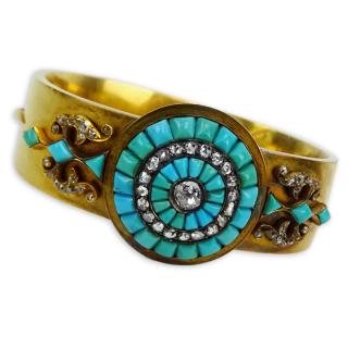 Appraisal: Victorian Rose Cut Diamond Turquoise and Karat Yellow Gold Hinged