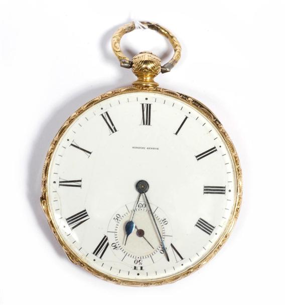 Appraisal: POCKET WATCH HIRSCHY Geneva ca Yellow gold Finely engraved case