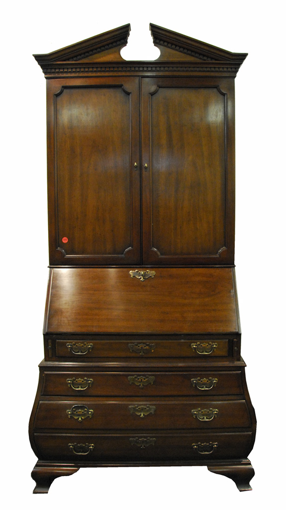 Appraisal: CHIPPENDALE STYLE BOMBE SECRETARY BOOKCASE Wallace Nutting Collection by Drexel