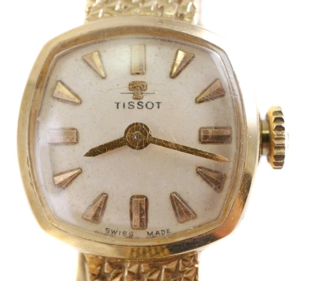 Appraisal: Tissot ladies wristwatch with k watch case and bracelet Runs