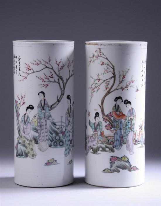 Appraisal: TWO CHINESE FAMILLE ROSE PORCELAIN BRUSH VASES Early th century