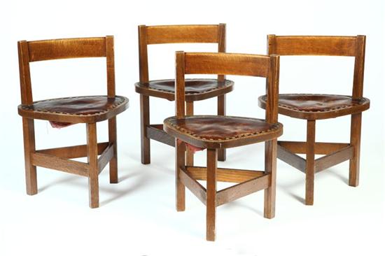 Appraisal: SET OF FOUR ARTS CRAFTS TRIANGULAR SEAT SIDE CHAIRS American