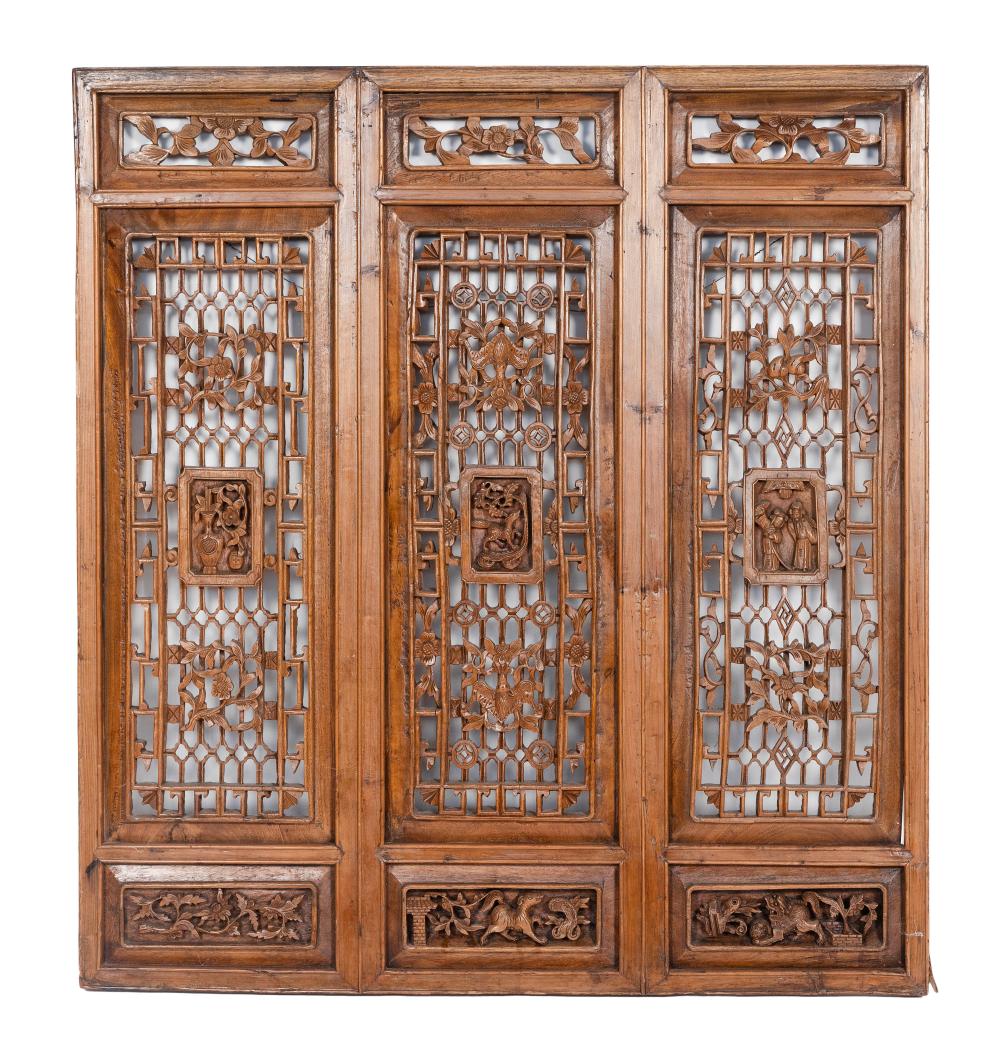 Appraisal: CHINESE THREE-PANEL CARVED WOOD SCREEN LATE TH EARLY TH CENTURY