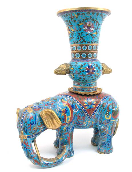 Appraisal: A Chinese cloisonne elephant supporting a vase height in width