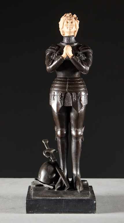 Appraisal: Continental patinated bronze and terracotta figure of Joan of Arc