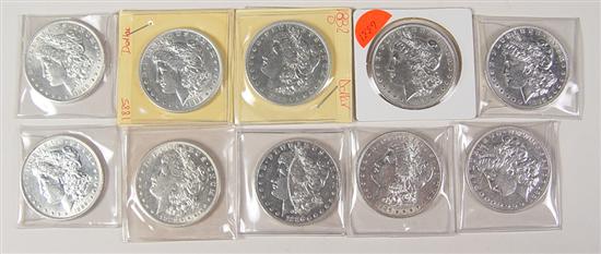 Appraisal: Ten XF - AU Morgan Dollars Dates are -O coins