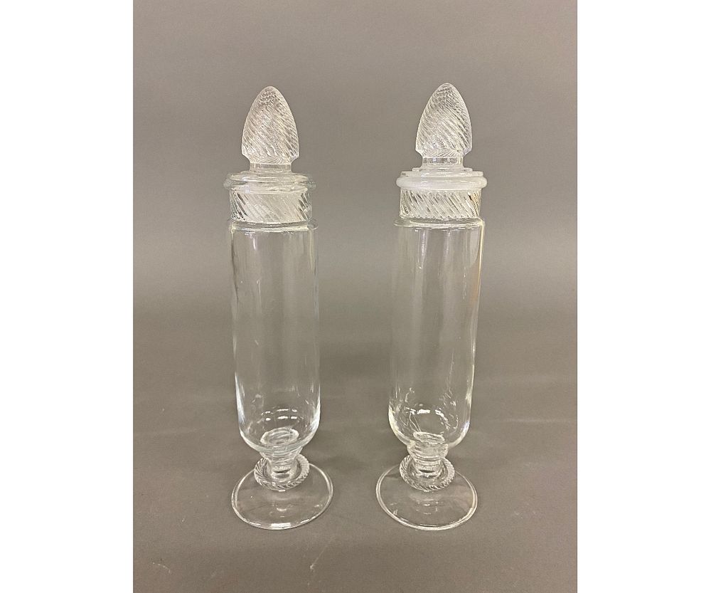 Appraisal: Small Pair Pressed Glass Candy Jars Small pair of pressed