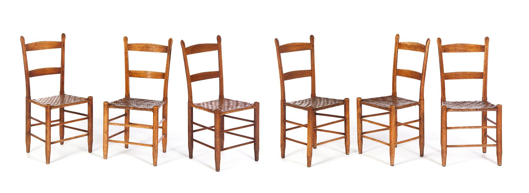 Appraisal: SIX AMERICAN LADDERBACK SIDE CHAIRS Late th century oak Possibly