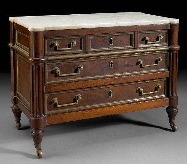 Appraisal: A Louis XVI walnut miniature commode late th century Surmounted