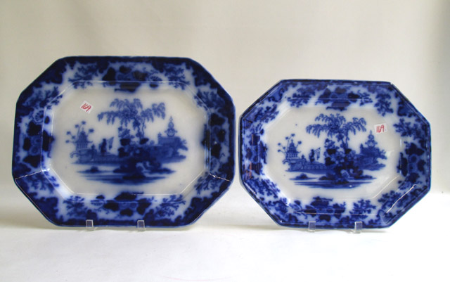 Appraisal: SET OF TWO ENGLISH FLOW BLUE IRONSTONE PLATTERS in the