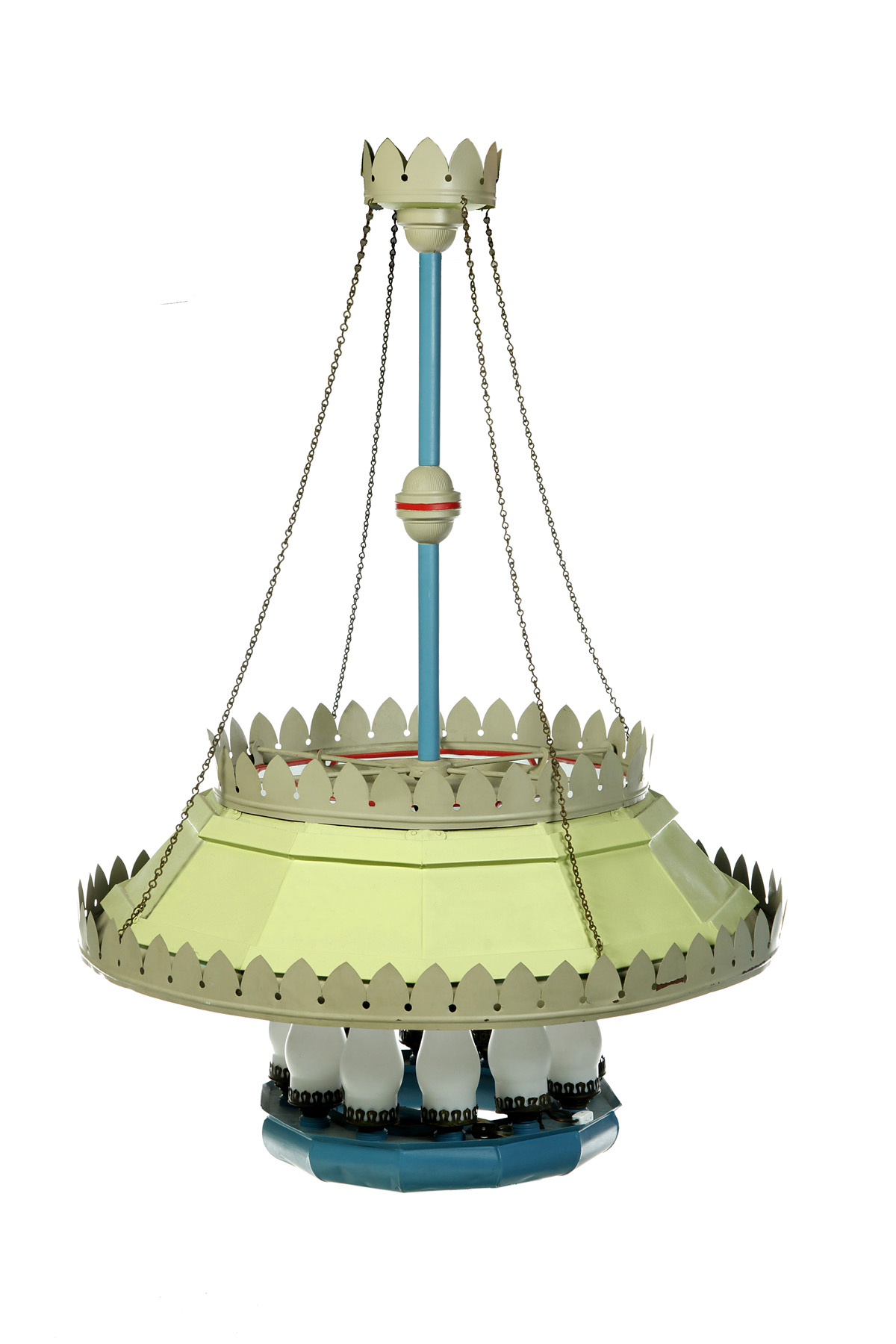 Appraisal: MONUMENTAL AMERICAN SHADED KEROSENE STORE CHANDELIER Second quarter- th century