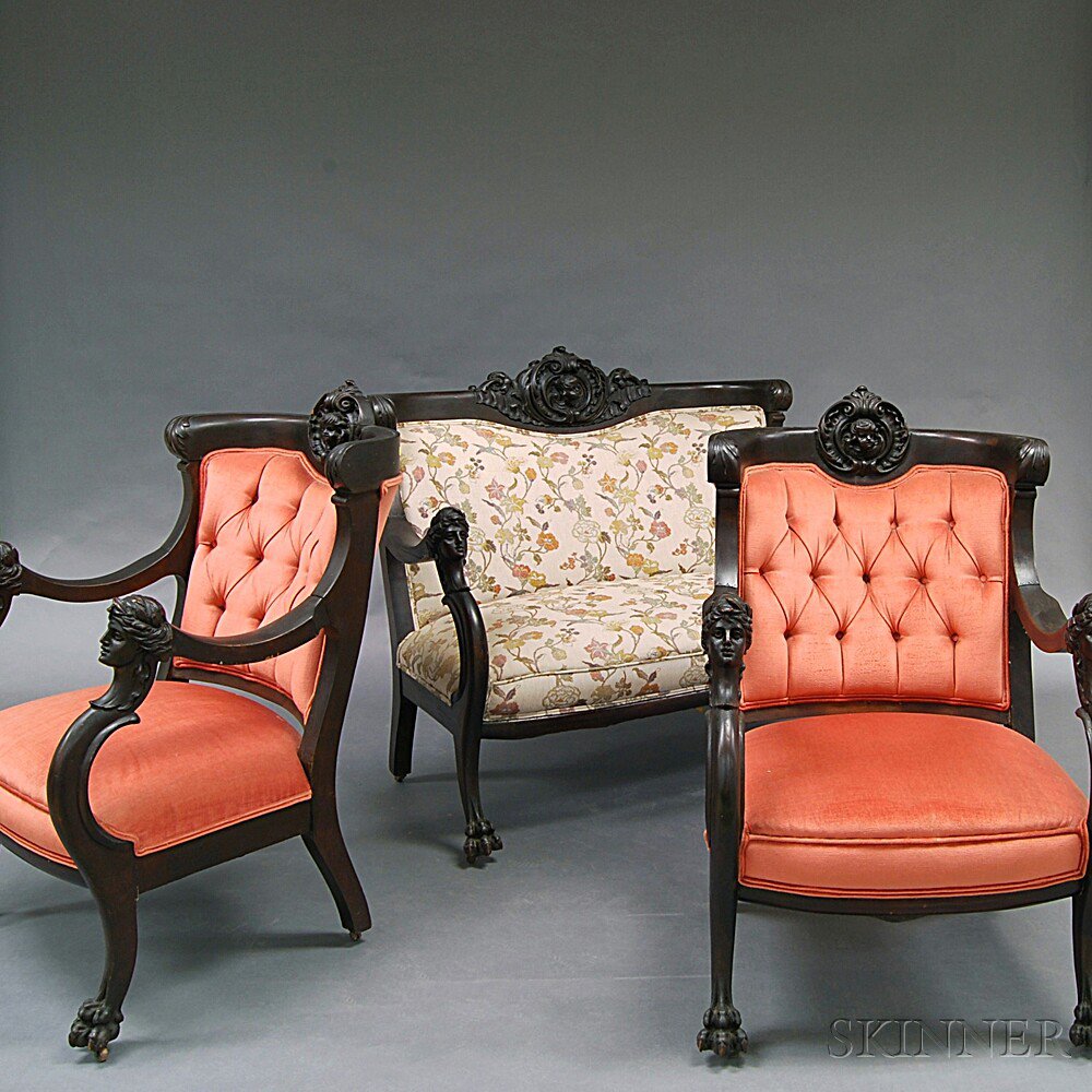 Appraisal: Late Victorian Carved Mahogany Three-piece Parlor Set late th century