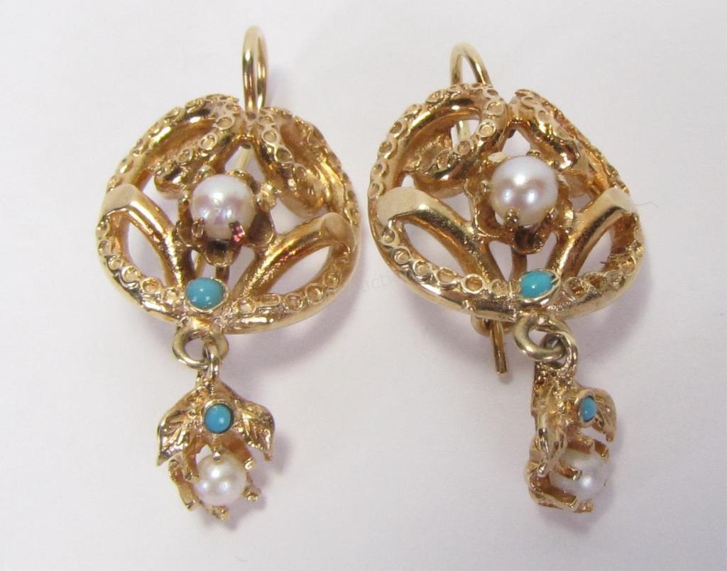 Appraisal: A pair of antique style K yellow gold dangle earrings