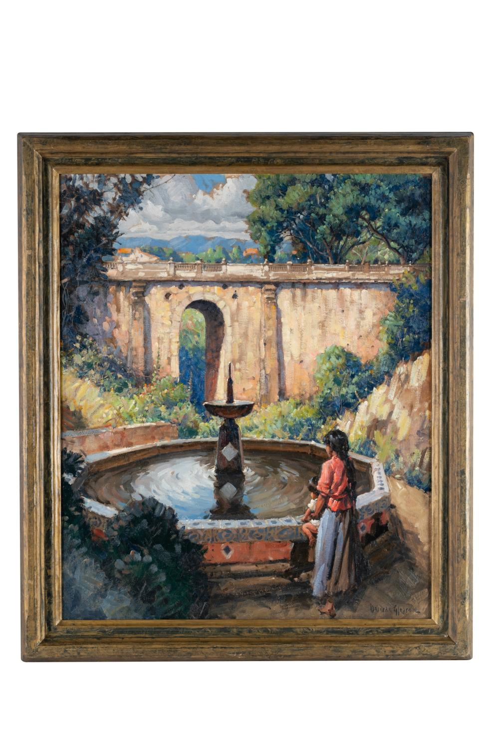 Appraisal: DUNCAN GLEASON - AT THE FOUNTAIN oil on canvas signed