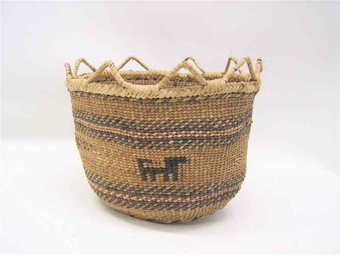 Appraisal: SNOHOMISH STILLAQUAMISH INDIAN BASKET having a repeating dog motif traces