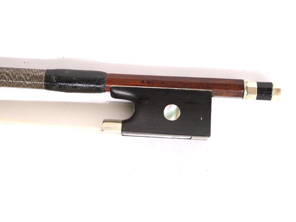 Appraisal: German nickel mounted violin bow by and stamped R Weichold