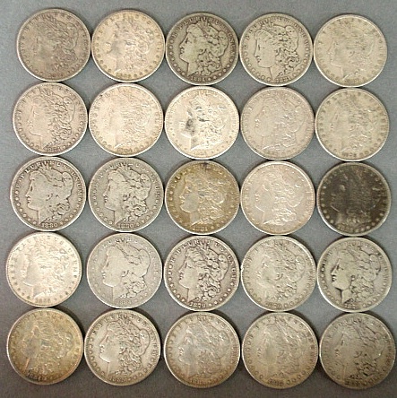 Appraisal: - Twenty-five Morgan silver dollars- ea ea ea ea ea