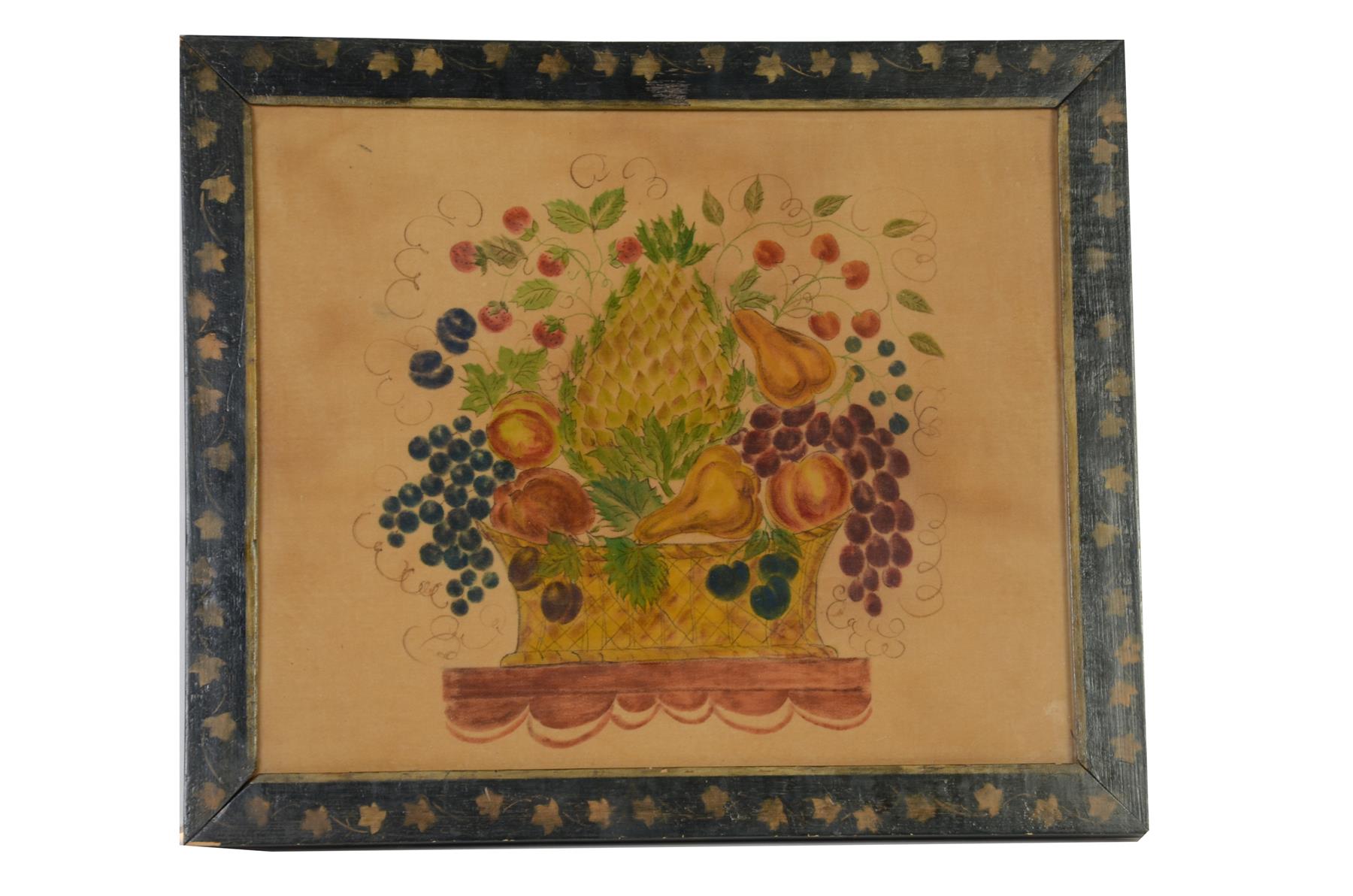 Appraisal: AMERICAN THEOREM Twentieth century oil on velvet Basket of fruit