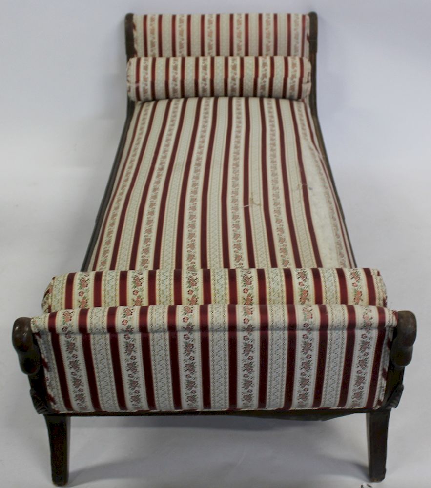 Appraisal: Antique Mahogany Upholstered Day Bed Chaise With Swan Decoration From