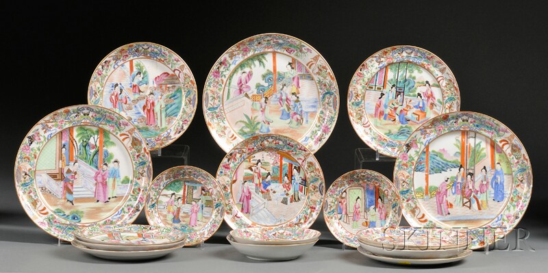 Appraisal: Seventeen Rose Mandarin Porcelain Tableware Items China early th century