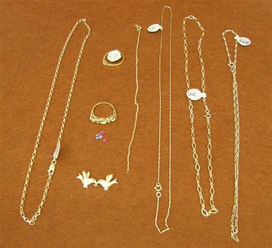 Appraisal: Three mixed bags comprising gold bracelets neckchains ring mounts butterfly