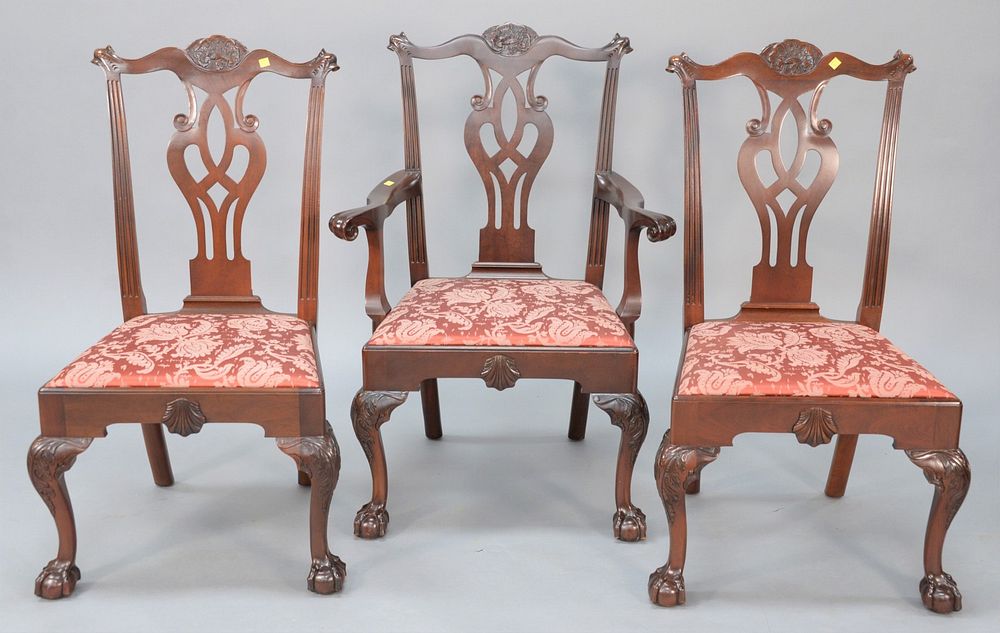 Appraisal: Set of three Baker Colonial Williamsburg mahogany Chippendale-style chairs one