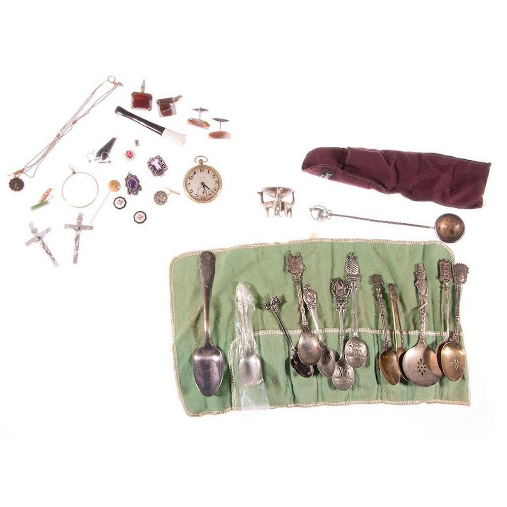 Appraisal: Assorted stone and metal jewelry objects pcs in silver silverplate