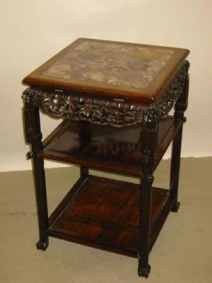 Appraisal: A CHINESE CARVED PADOUK WOOD JARDINIERE STAND of square form